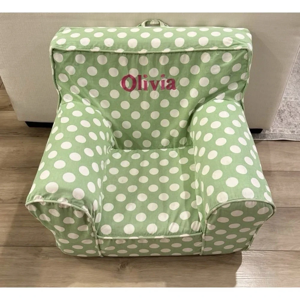 Pottery Barn My First Anywhere Chair COVER ONLY Olivia Embroidered Green Dots